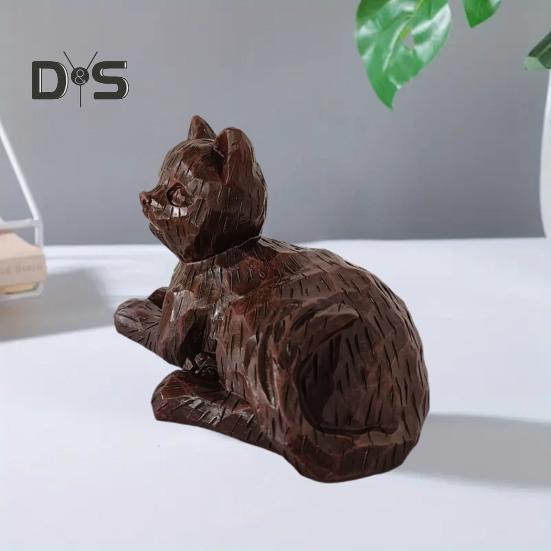 Резьба по дереву сидящая кошка смоляная фигурка мини-статуэтка котенка скульптура домашний офис книжная полка настольное украшение орнамент