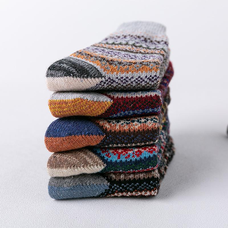 5 пар мужских зимних утолщенных носков из кроличьей шерсти в национальном стиле