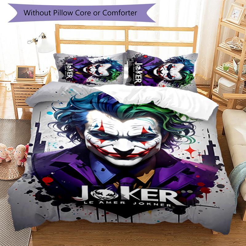 3pcs Joker character pattern bedding set duvet cover set includes duvet cover &pillowcases, perfect all season bedroom decoration & gift