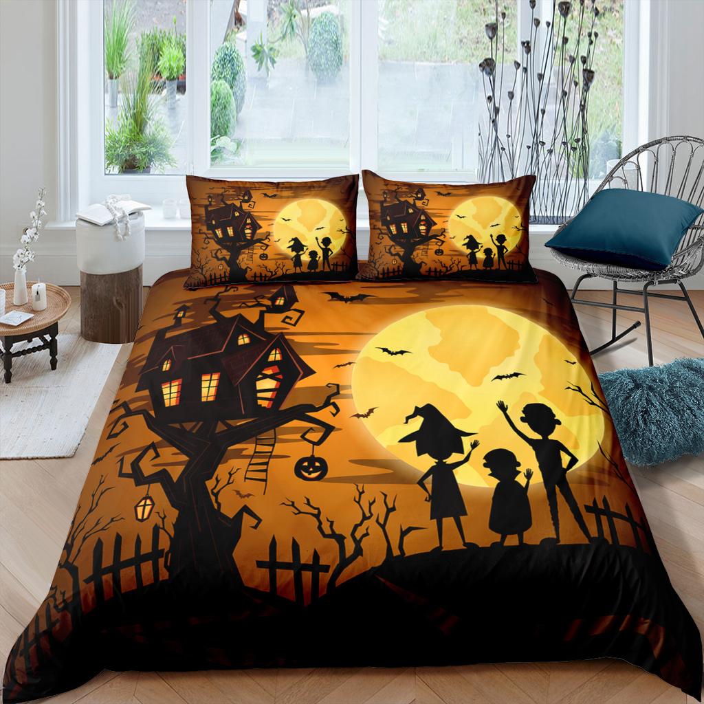 3D комплект постельного белья на Хэллоуин с тыквой и призраком, пододеяльник, наволочка, 2/3 шт., AU/DE/EU/US, полный размер, мягкое и легко чистящееся украшение для спальни