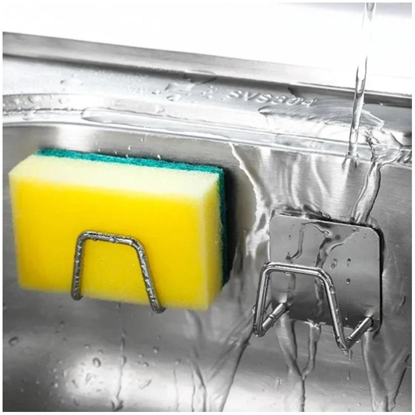 Держатель для губки из нержавеющей стали, самоклеящиеся стеллажи для сушки раковины, губки, полка, кухонные настенные крючки для хранения, держатели, органайзер