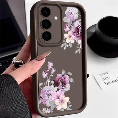 Мягкий чехол для телефона из ТПУ с фиолетовым цветочным принтом для Samsung S25 Plus S24 FE S23 Ultra S22 A16 A15 A55 A56 A36 A35 A06 A05 A34, матовый противоударный чехол-бампер