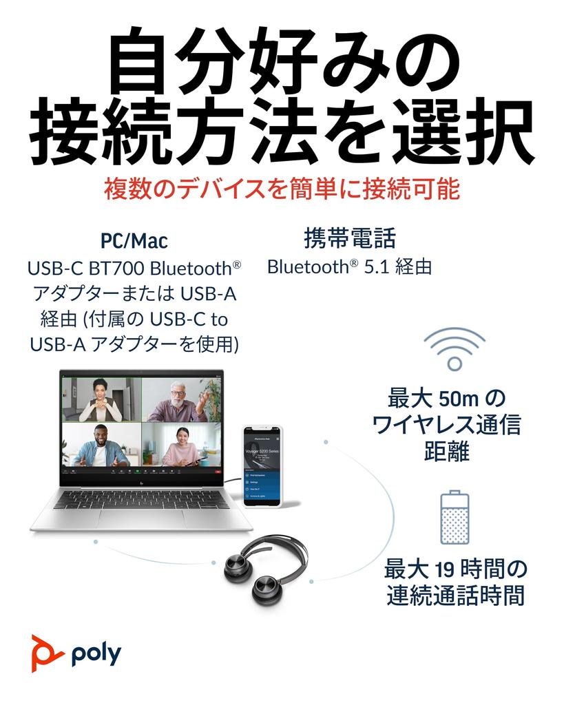 Poly Wireless Headset Voyager Focus 2 Microsoft Certified Bluetooth USB Dongle Included Charging Stand Noise Canceling Microphone Included Lightweight