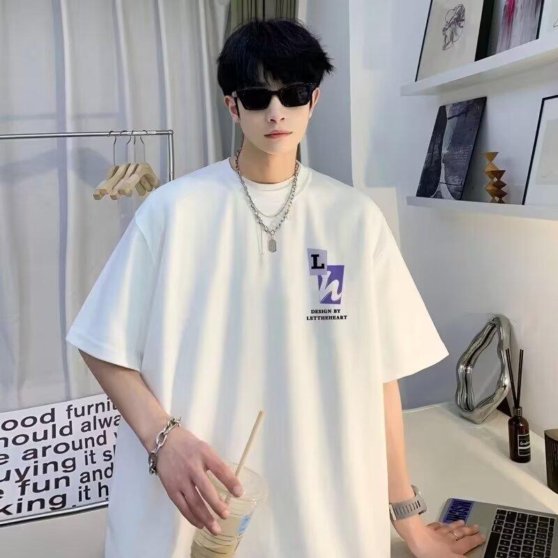 Футболка с коротким рукавом мужская модная брендовая летняя свободная с рукавом пять четвертей модная в стиле минимализма с принтом