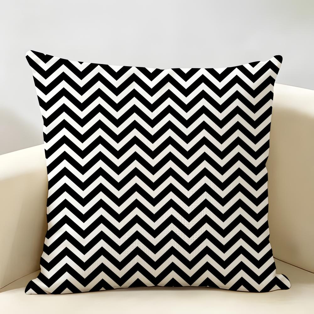 New Black White Geometric Design Cushion Cover Natural Linen Organic Fabric Printing Breathable Perfect For Home Decor