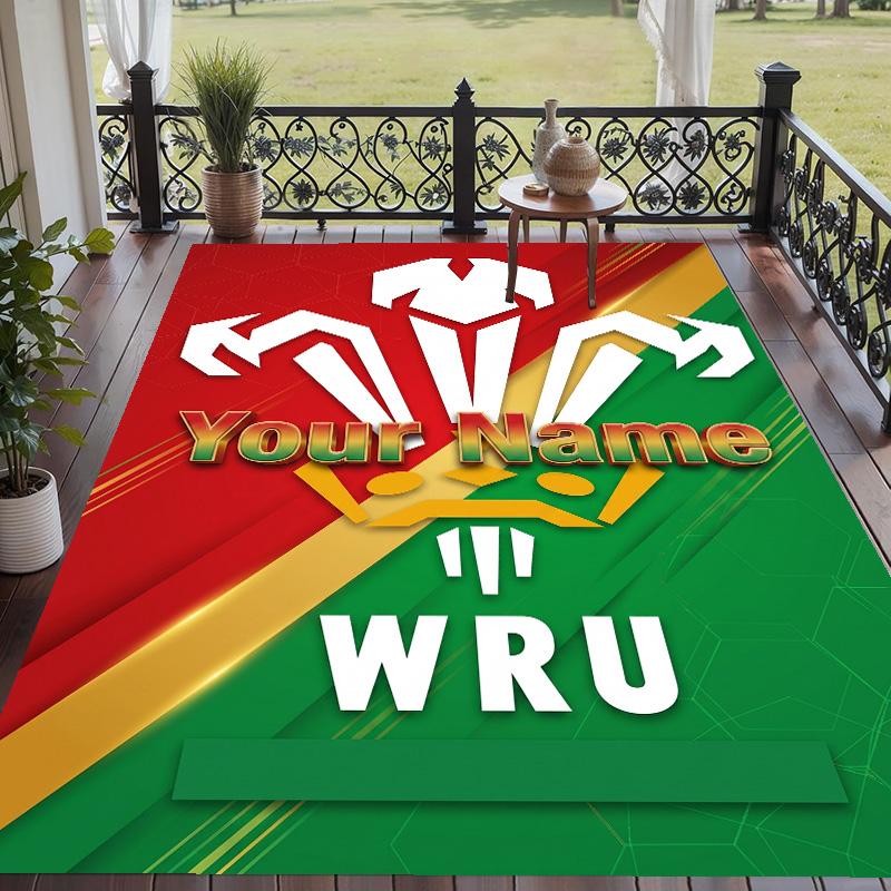 Custom Text Printed Rug Wales Rugby Non Slip Floor Carpet For Home Room Decor