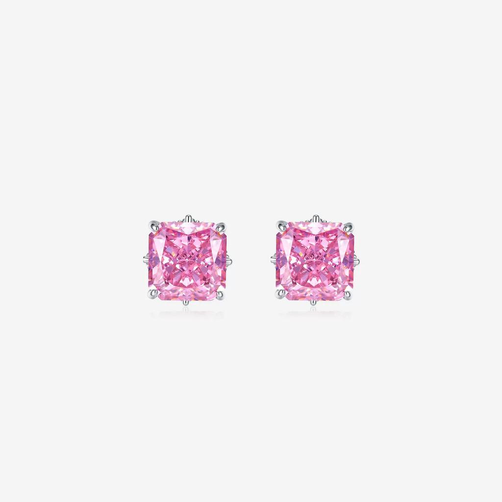 Pink zirconium cube sugar stud earrings women's 1011 new fashion temperament versatile ice flower high value European and American jewelry
