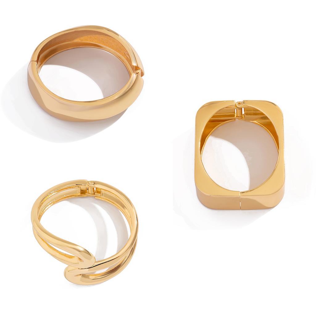 Ingemark Punk Vintage Geometric Heavy Metal Spring Bangles for Women Hip Hop Gold Color Open Cuff Bracelets Couple Men Jewelry
