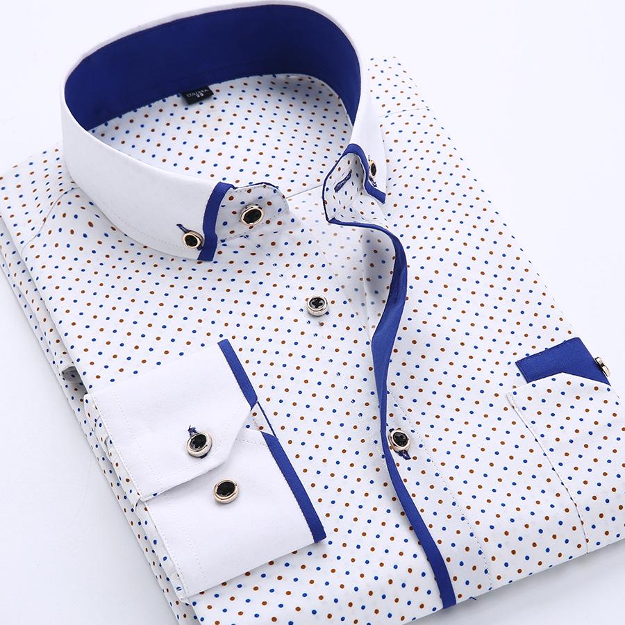 Men Slim Printed Thin Casual Long Sleeve Shirt