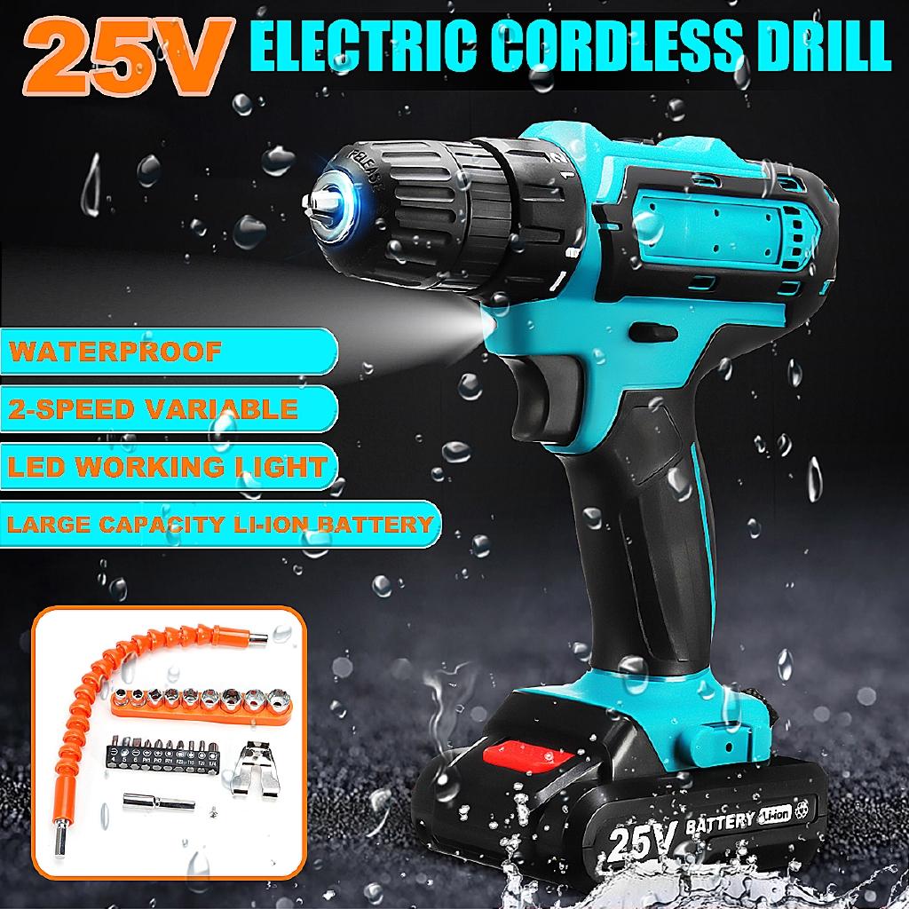 Brushless Cordless Electric Drill Screwdriver Set Double Speed 18+1Torque LED Lighting Rechargeable 1/2PCS Battery