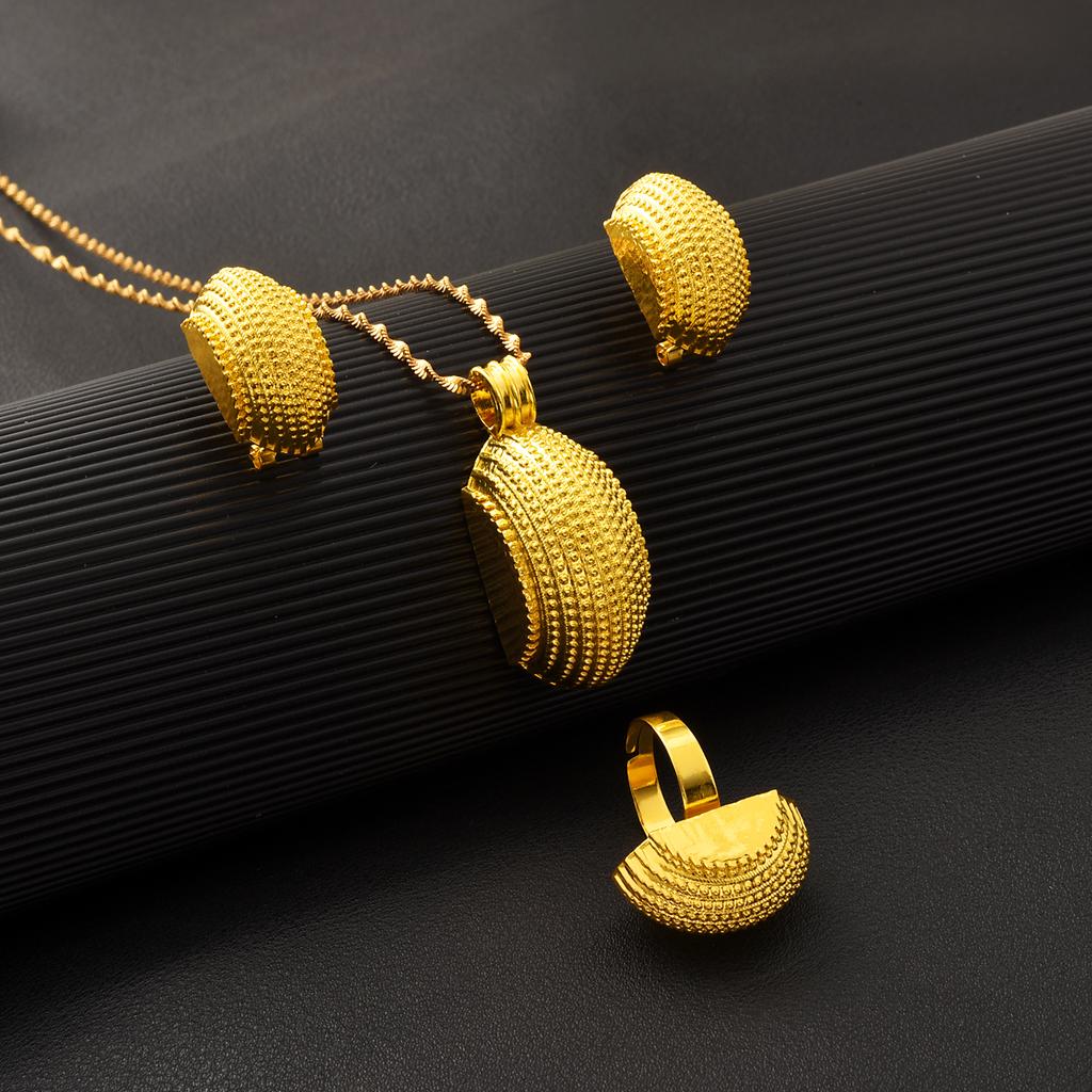 Эритрейские роскошные золотистые циркониевые наборы для женщин Эфиопские серьги-подвески кольцо браслет Африка Дубай свадебные аксессуары подарок