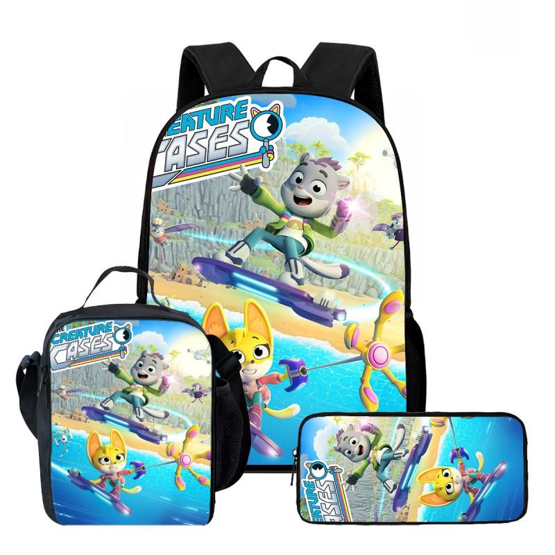 Kids School Backpack Set With Lunch Bag Pencil Case - Animal Detective Theme Oxford Fabric Ergonomic Design Elementary