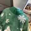 Winter New Cute Print Loose Christmas Pullovers Sweater Women Tops O Neck Long Sleeve Vintage Knitted Sweater Woman Casual Fashion Lady Jumpers 25513