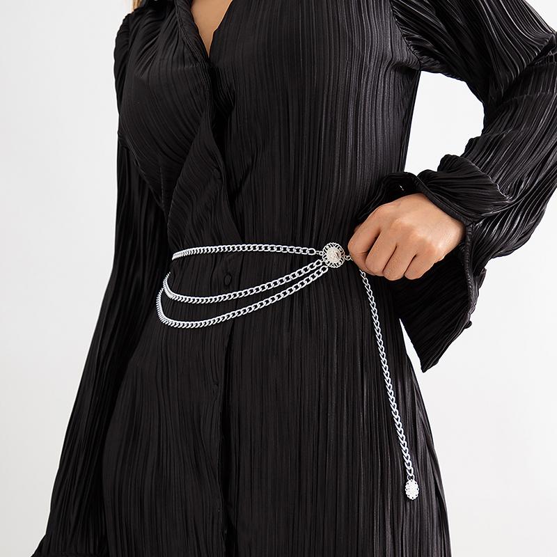 2023 Многослойный ремень-цепочка для женщин, цвет металл, золото, серебро