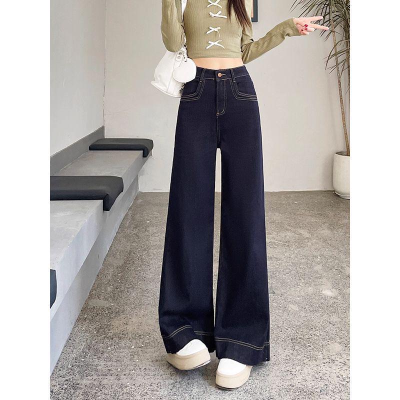 Женские джинсы с высокой талией, синие, широкие, из денима - Коллекция Осень 2025, для низкого и высокого роста, стройнящие, свободные, прямые, в пол