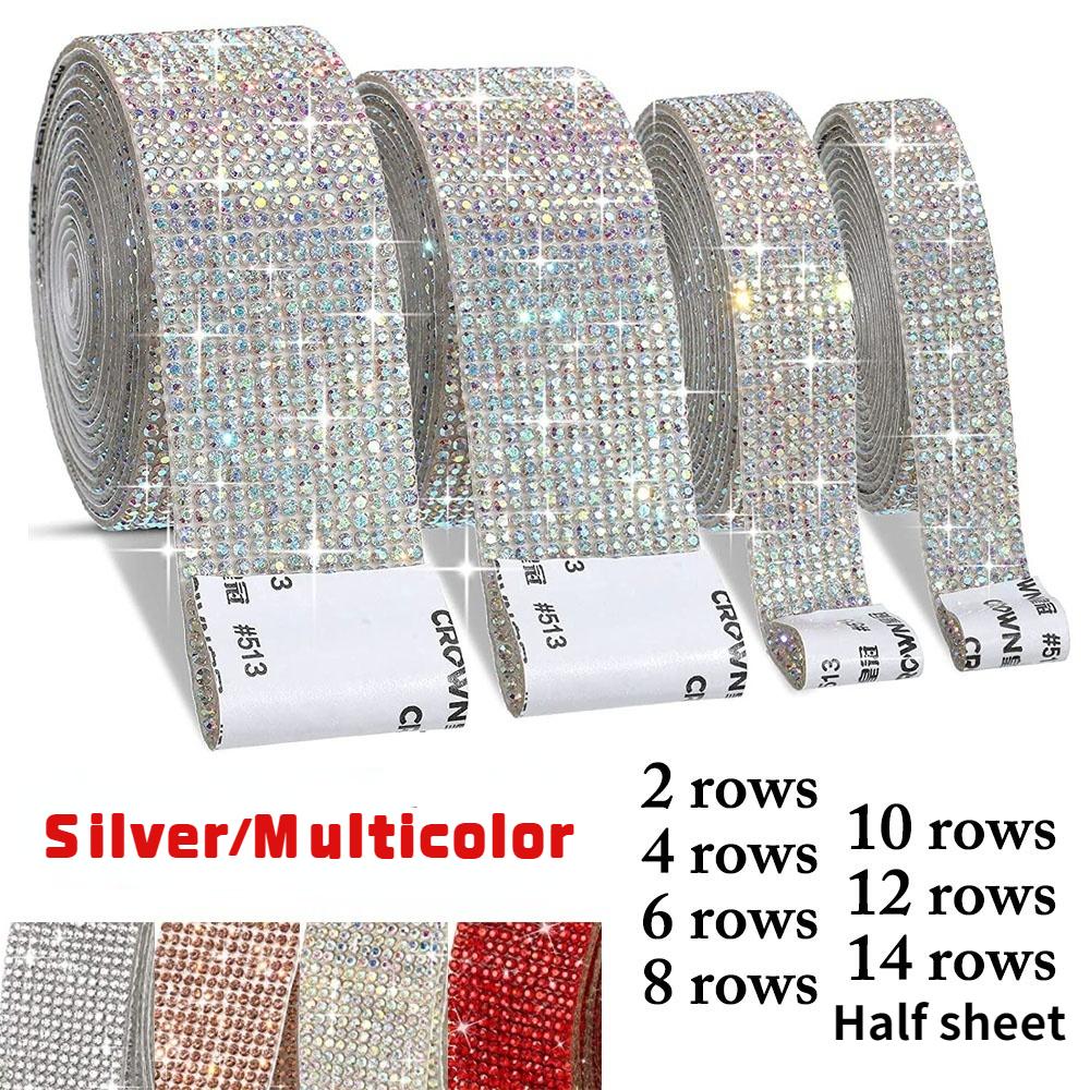 Self Adhesive Crystal Rhinestone Diamond Ribbon DIY Decoration Sticker with 2 Mm Rhinestones for Arts Crafts DIY Car Phone Decoration