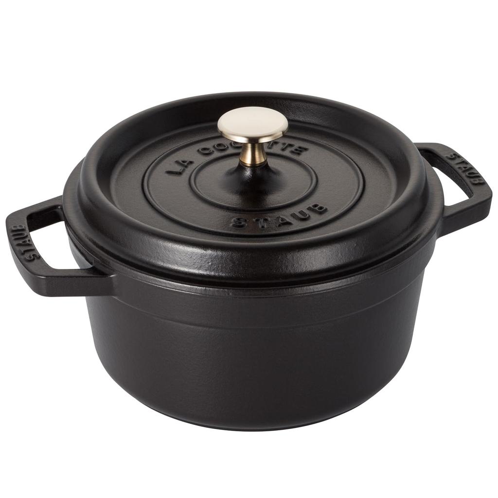 Staub Cocotte Round Black Two Hand Cast Enamel Pot IH Compatible Japanese Product with Serial La Cocotte Round "Pico 20cm" [Authorized Number]