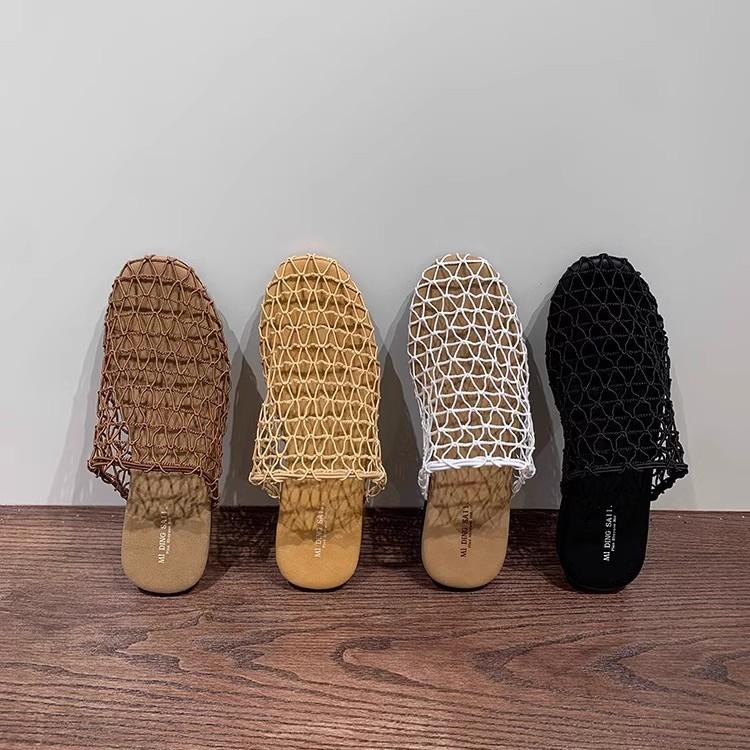 Сабо-сетка от интернет-знаменитости, женская обувь, пляжные сандалии, крутые шлепанцы с закрытым носком, модные весенне-летние сандалии в римском стиле на плоской подошве