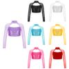 Kids Girls Shiny Sequins Decor Long Sleeves Cutout Back Round Neck Crop Tops for Dancing Stage Performance