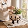 Small Herb Pot for Entryway Farmhouse Sheep Planter Pot, Cute Lamb Flower with Metal Stand, Whimsical Animal Rustic Garden Decor Plant Container Porch