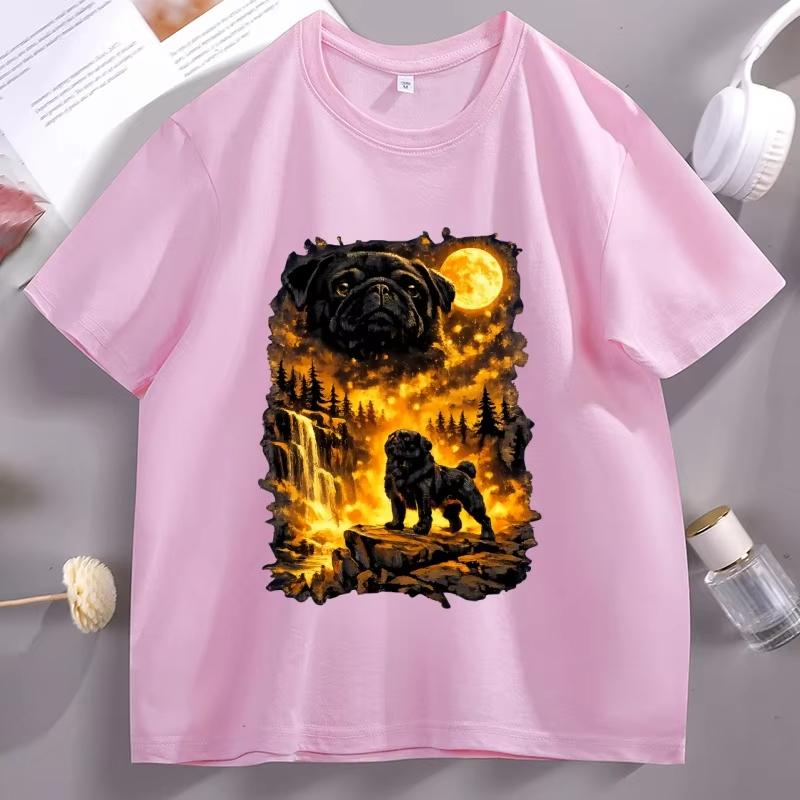 Funny Moon Pug Howling T Shirt Unisex Women Dog Lover Tshirt Casual Soft Fitness Summer Short Sleeve Tshirt Comfortable Top