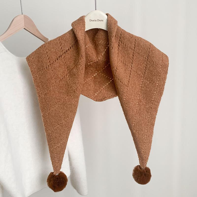 Новая модная съемная вязаная шаль с меховым помпоном, универсальный бафф для шеи, теплая треугольная шаль для женщин на зиму