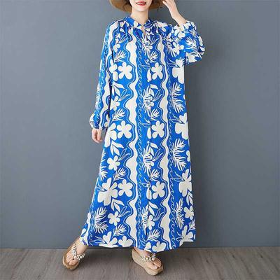 Женское ретро платье-рубашка свободного кроя с длинным рукавом и круглым вырезом