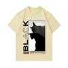 Men's 100% Cotton Crew Neck Short Sleeve T-Shirt, Minimalist Black Cat Shadow Art Print Casual Breathable Lightweight Tee, Comfy Streetwear Top for Da