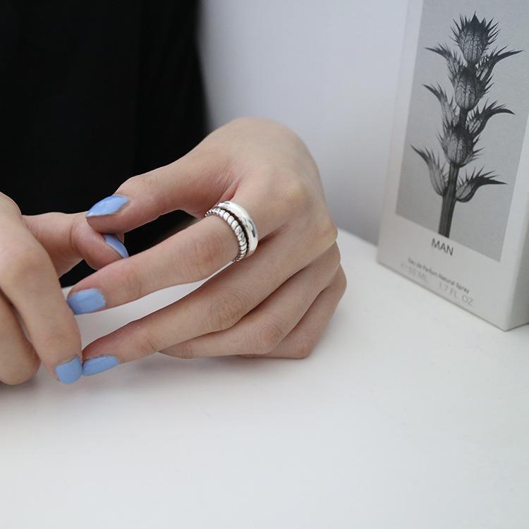 Корейское кольцо из стерлингового серебра 925 пробы с гладким двухслойным переплетением, нестандартное широкое кольцо для мужчин и женщин