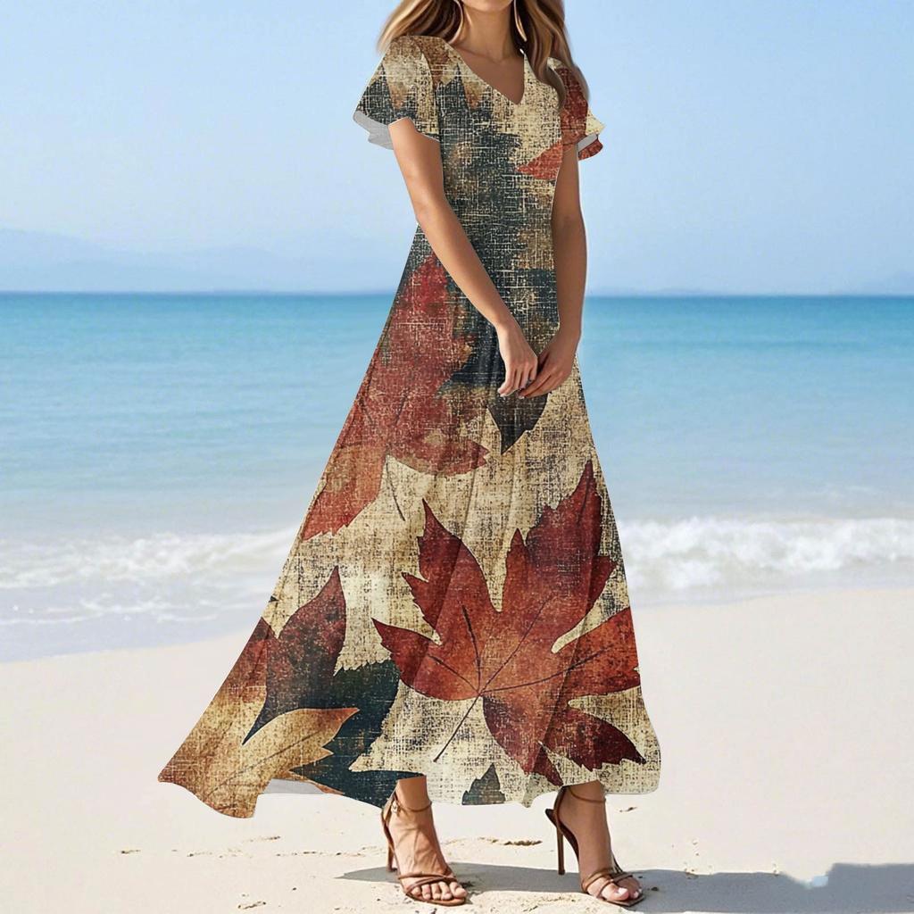 Женское летнее повседневное модное платье с цветочным принтом и V-образным вырезом с коротким рукавом