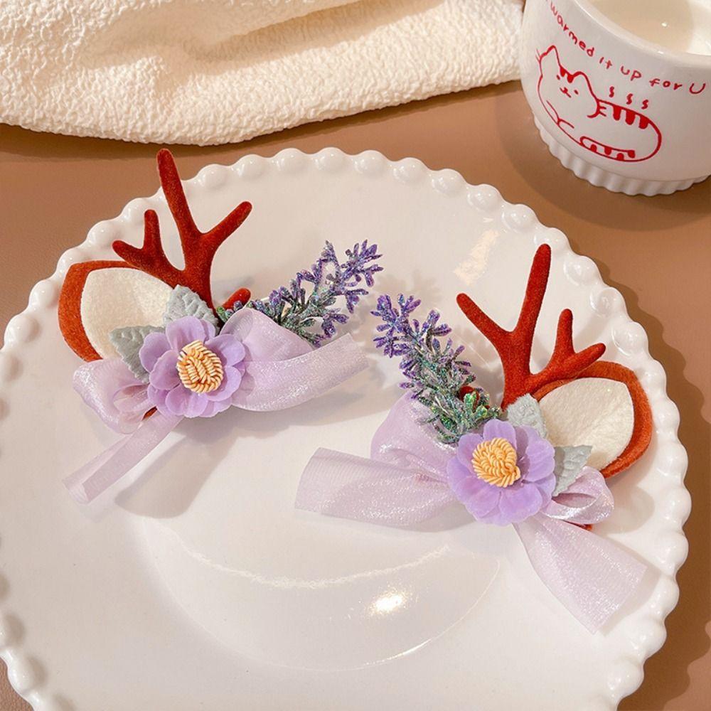 Bow Antler Hairpin Han Clothes Accessories Deer Horn HeadWear Sweet Christmas Hair Clip Girls