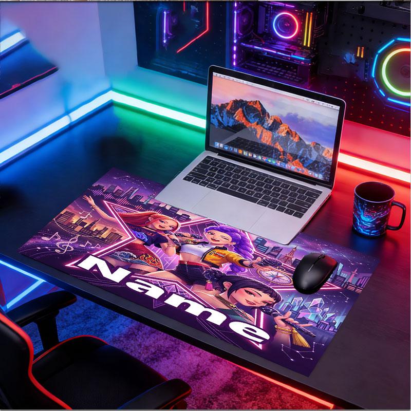 Custom Name Personalized Kpop Demon Hunter Pattern Mousepad, Laptop PC Desk Mat, Decorative Desk Mat for Home Keyboard Pad Gift