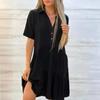 Summer Women's Dress Loose Solid Colour Lapel Casual Short Sleeve Dresses