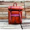 Handmade Leather Roll Top Backpack, Leather Rucksack, Personalised Leather Laptop Backpack, Leather Hiking Bag Men Women