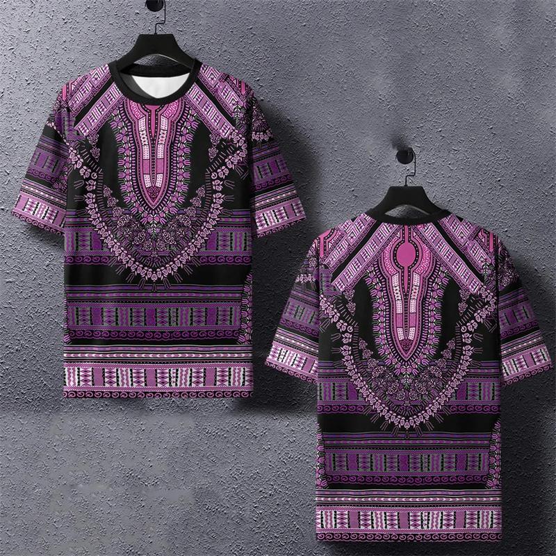 Винтажная африканская этническая полосатая 3D-печатная футболка с круглым вырезом, свободные футболки с коротким рукавом, летняя мужская одежда, размер XXS-6XL