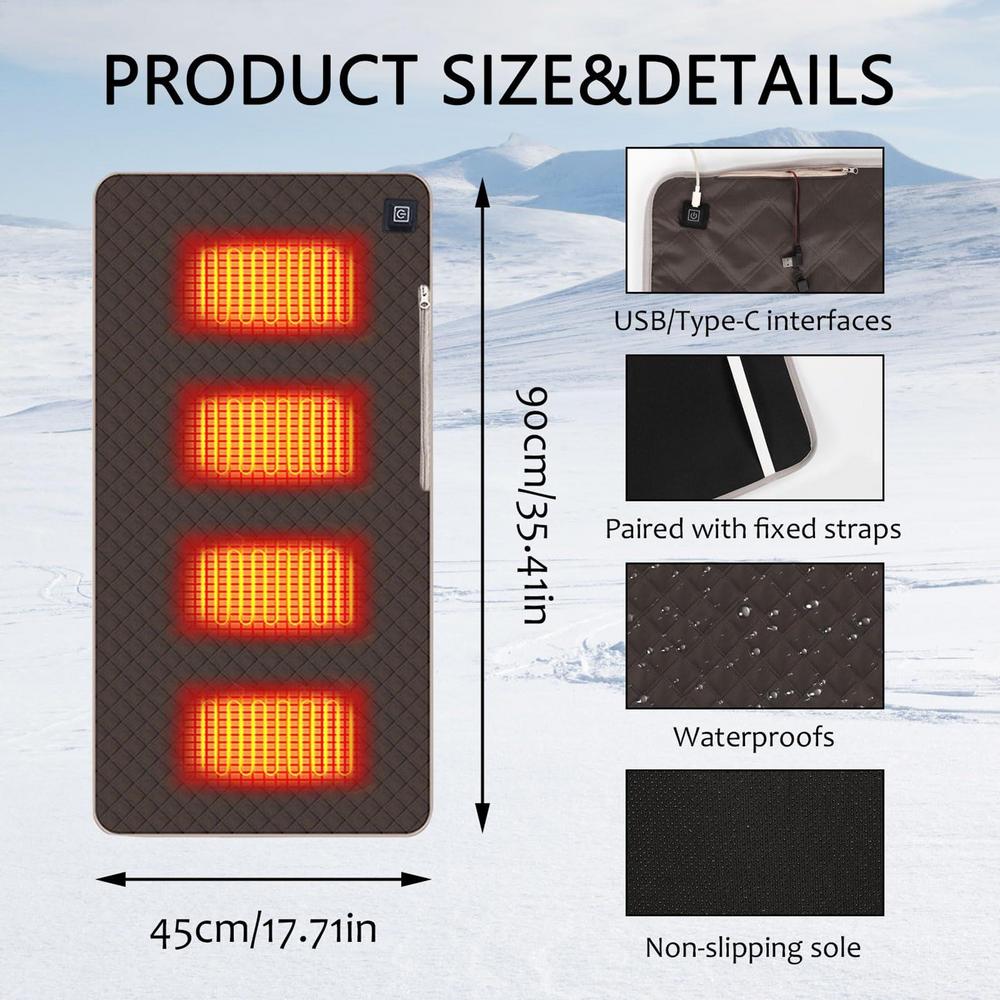 Heated Seat Cushion USB Heated Seat Mat With 3 Heating Levels Electric Warmer For Lumbar Back Thigh Hip Massage Fishing Picnic