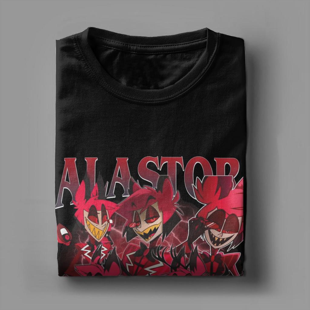 Мужская футболка Hazbined Hoteled Alastor Винтаж 90-е 100% Хлопок Топы Мода Короткий рукав Круглый вырез Футболка Летняя футболка