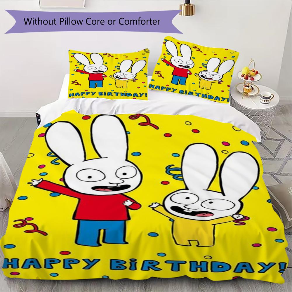 Simon the Rabbit Pattern Bedding uilt Set uilt Cover Pillowcase Home Decoration Birthday Gift (1 * duvet cover + 2 * pillowcase without core)157