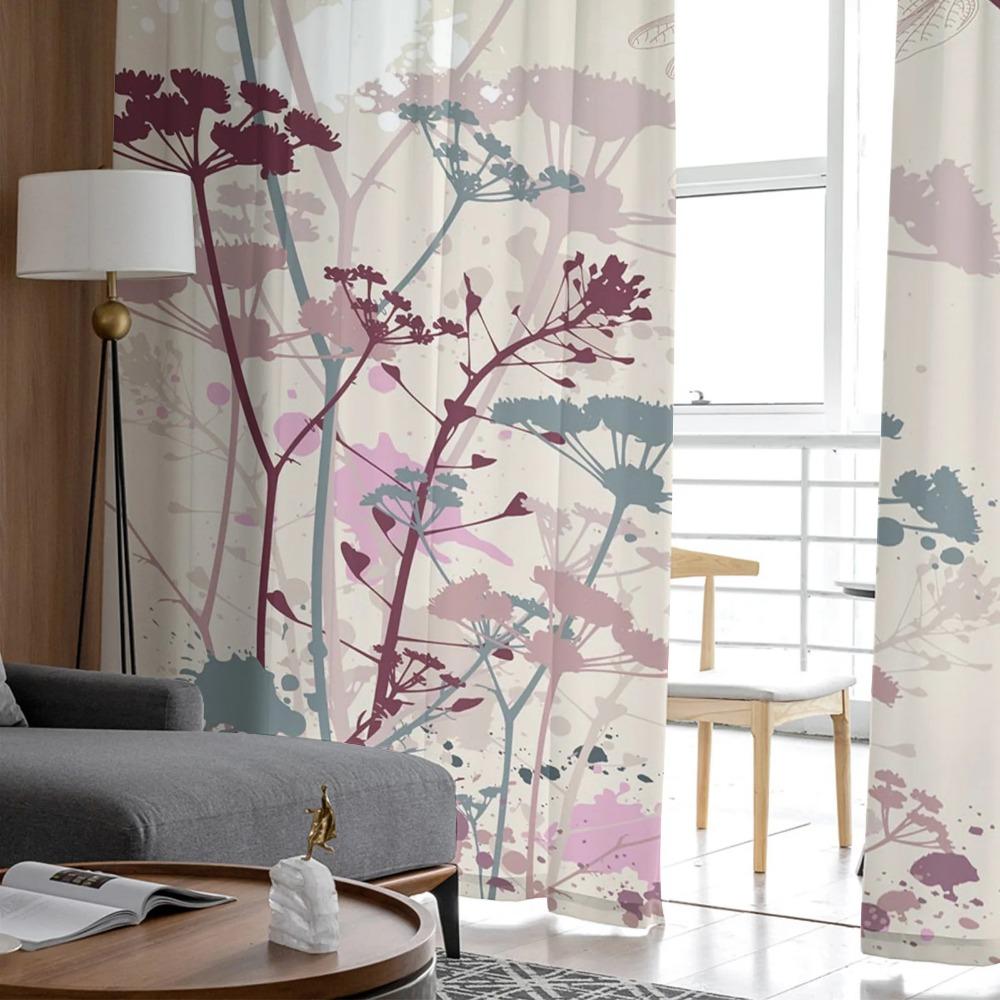 Watercolor Flowers Dragonfly Art Drapes for Living Room Bedroom Decor Transparent Chiffon Sheer Window Curtain
