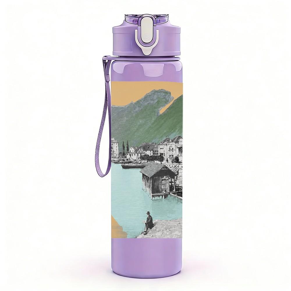 1PC Mountain Scene 750ml sports water bottle leakproof straw lid outdoor office home