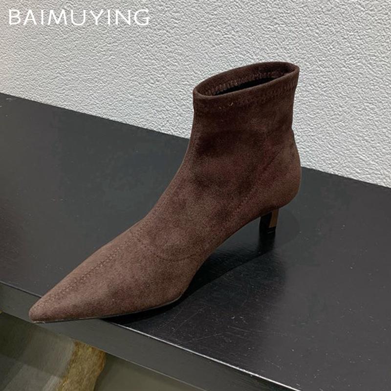 Остроносые женские ботильоны из замши, дизайнерские сексуальные туфли на среднем каблуке 2025 года, трендовые новые брендовые зимние готические модные туфли-лодочки Botas De Mujer
