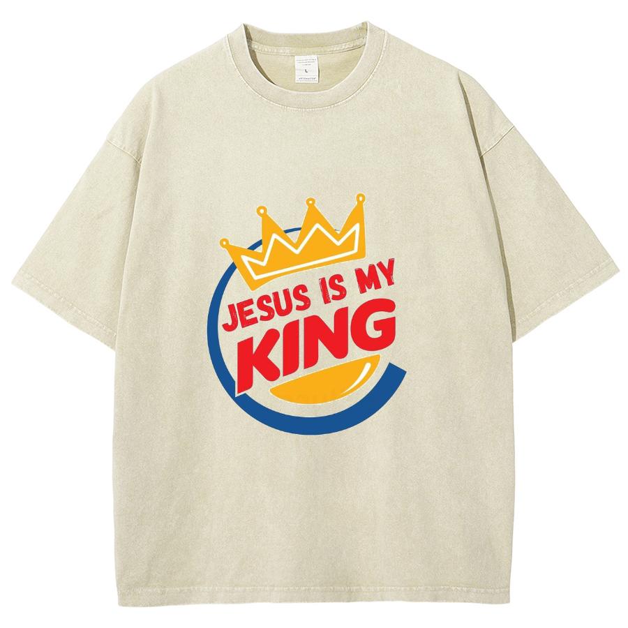 Футболка женская с надписью «Jesus Is My King» с принтом букв, свободного покроя, унисекс, с коротким рукавом, простой повседневный дизайн, летняя