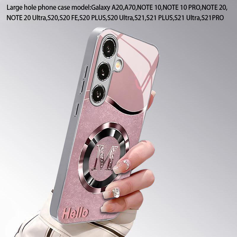 Розовый Алмазный M-Логотип 2D Чехол для Телефона для Samsung S26 S25 S24 S23 S22 S21 S20 A56 A36 A16 Электрооцинкованный Стеклянный Защитный Чехол