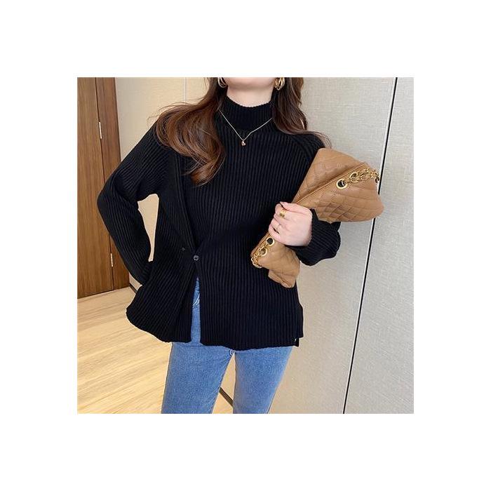 Women's Half Turtleneck Sweater - 2025 Autumn/Winter Fashion, Loose Fit, Versatile, Slimming, Split-Knit Design