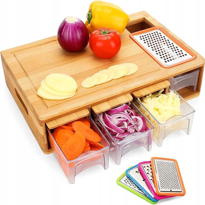 Multifunctional Wooden Cutting Board With 3 Drawers With Graters Gift