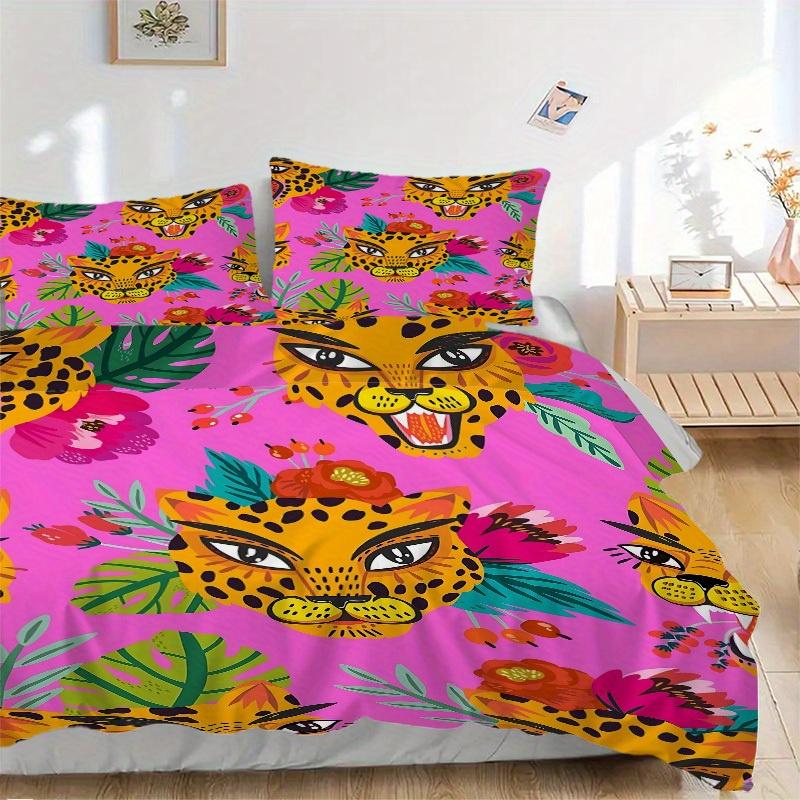 3pcs Jaguar Print Bedding Set, Suitable for Bedroom Decoration, (Includes 1 Duvet Cover And 2 Pillowcases, Quilt Not Included) yy250822186