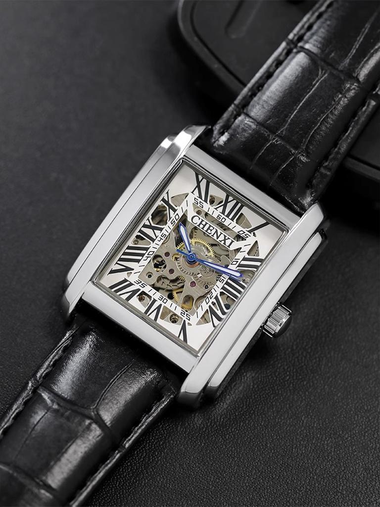 CHENXI Casual Business Mechanical Men's Watches Waterproof Luminous Skeleton Original Men's Watch Leather Strap Gift