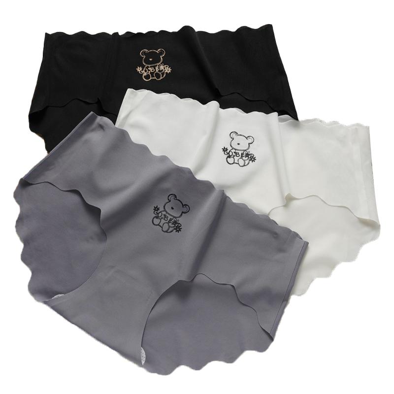 Женские бесшовные трусы Ice Silk с волнистым узором и принтом в виде медведя