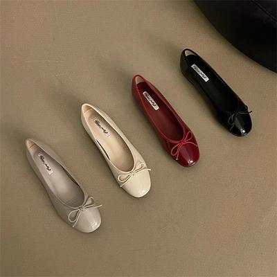 Вечерний бриз нежный бант красные маленькие туфли-лодочки французская женская обувь 2025 весна новая мягкая подошва женская обувь на плоской подошве обувь для бабушек