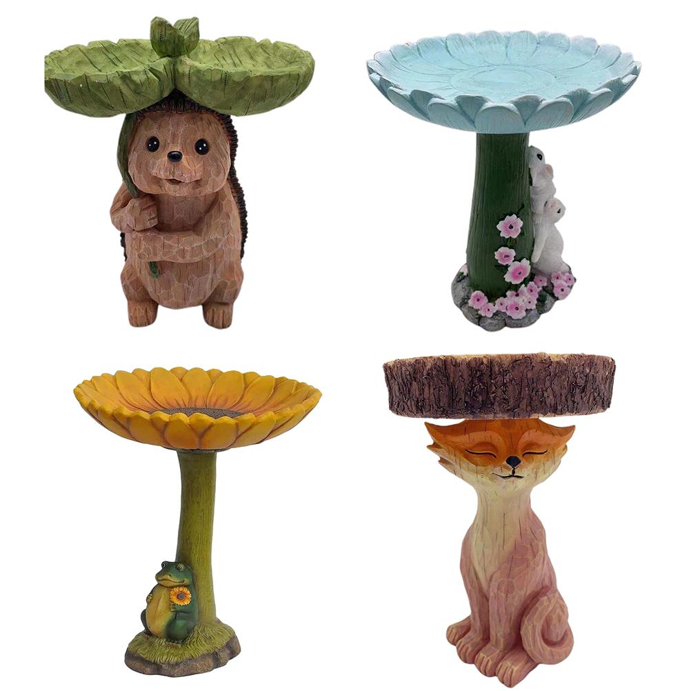 Resin Bird Feeder Statue Fox Hedgehog Rabbit Frog Garden Decor